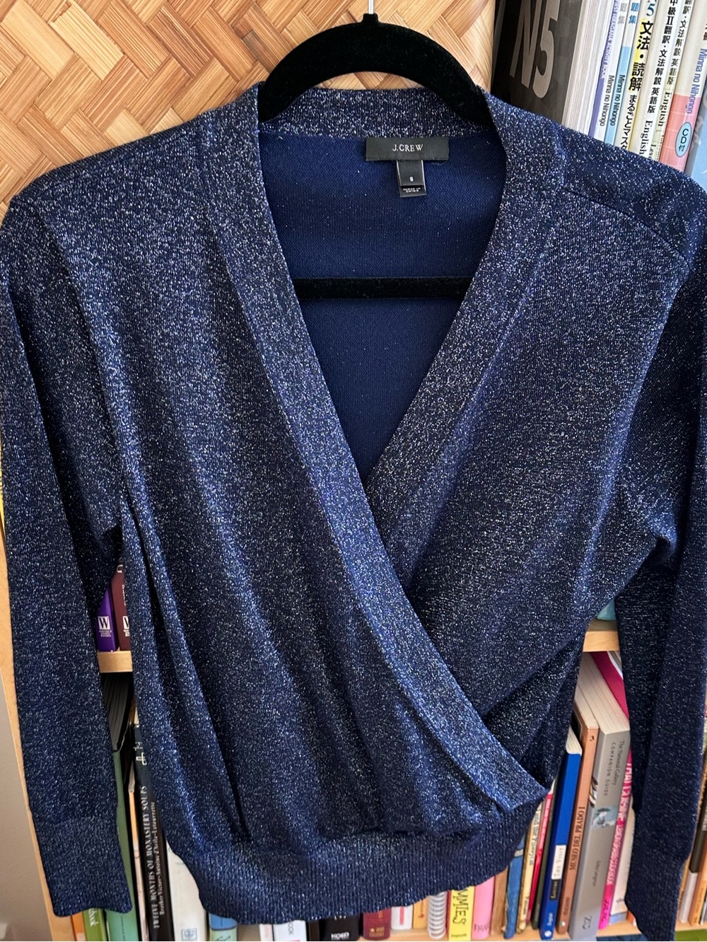 J. Crew Navy Metallic Wrap V-Neck Sweater